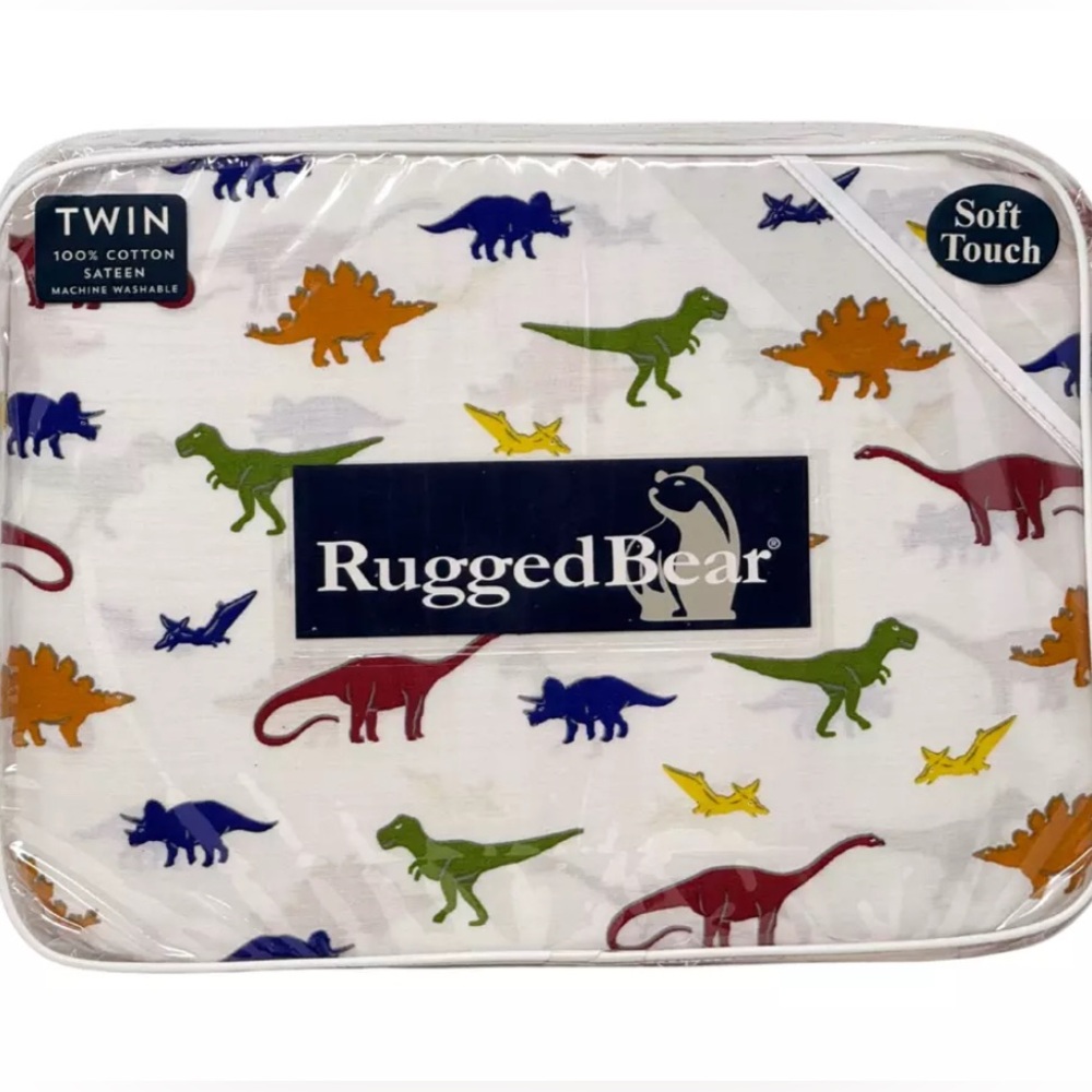 Rugged Bear Kids TWIN 3 PC Soft Cotton Sateen Colorful Dinosaurs Sheet Set NEW